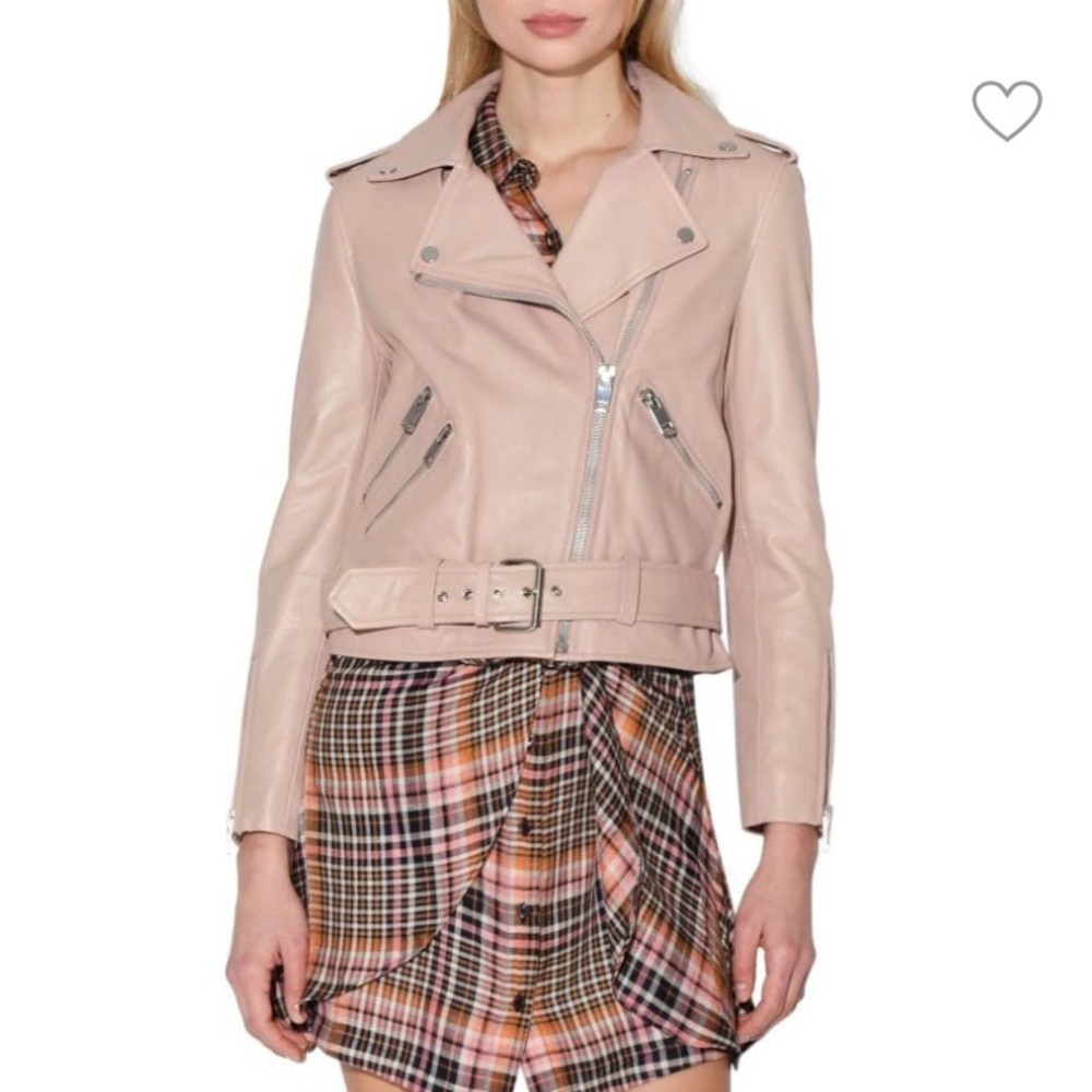 Walter Baker Allison Pink/Peach Leather Belted Moto Jacket XS